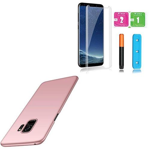 Kit Verre Tremp Nano Incurv Uv + Coque Mince Et Rigide Pour Samsung Galaxy S9 Plus - Rose