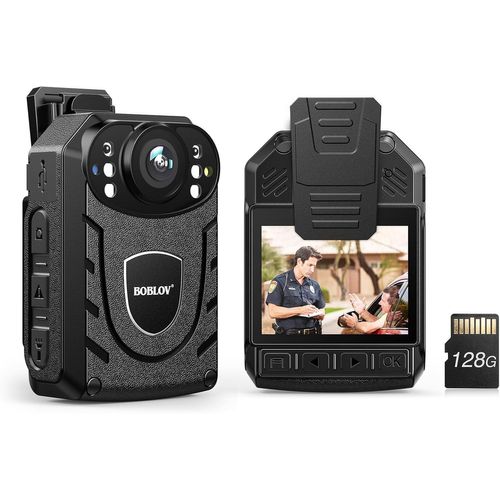 Kj21 Bodycam 128gb Avec Enregistrement Audio, Vision Nocturne 1296p, Body Cam Scurit Du Corps, Stockage Externe, Support D'enregistrement En Boucle (128 Go)