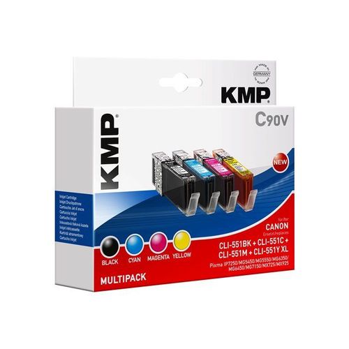 Kmp Multipack C90v - Pack De 4 - Noir, Jaune, Cyan, Magenta - Compatible - Cartouche D'encre (Alternative Pour : Canon 6443b001, Canon 6444b001, Canon 6445b001, Canon 6446b001, Canon Cli-551bk...