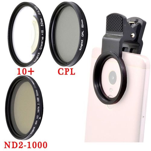 Knpackage X Phone Camera Macro Lens Cpl Star,Filtre Nd Variable Pour Tous Les Smartphones 37mm 52mm 55mm 58mm Ligne Polaire Polarisante Nd2-1000 - Type 10x Cpl Nd2-1000 Set-55mm Phone Holder