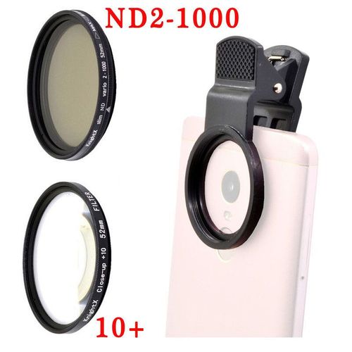 Knpackage X Phone Camera Macro Lens Cpl Star,Filtre Nd Variable Pour Tous Les Smartphones 37mm 52mm 55mm 58mm Ligne Polaire Polarisante Nd2-1000 - Type 10x Nd2-1000 Set-49mm Phone Holder