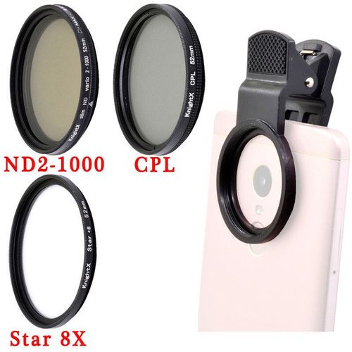 Knpackage X Phone Camera Macro Lens Cpl Star,Filtre Nd Variable Pour Tous Les Smartphones 37mm 52mm 55mm 58mm Ligne Polaire Polarisante Nd2-1000 - Type Cpl Nd2-1000 8x Set-49mm Phone Holder