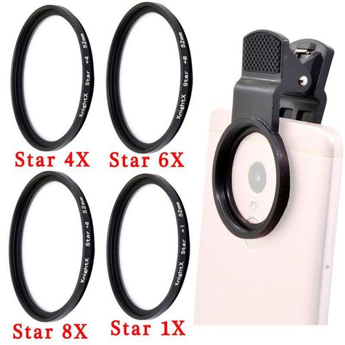 Knpackage X Phone Camera Macro Lens Cpl Star,Filtre Nd Variable Pour Tous Les Smartphones 37mm 52mm 55mm 58mm Ligne Polaire Polarisante Nd2-1000 - Type Star 1x 4x 6x 8x Set-52mm Phone Holder