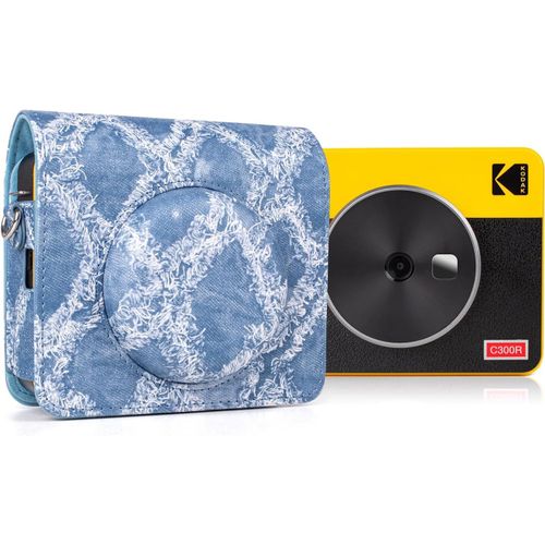 Kodak C300r Housse - tui De Protection En Cuir Pu  Motif Denim Pour Imprimante Photo Kodak C300r Mini Shot 3 2 En 1 Avec Bandoulire - Mise  Niveau Avec Dcoupe Pour Chargeur.[V1225]