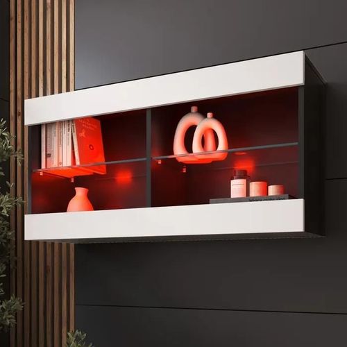 Komodee Vitrine Suspendue Horizontal Tivoli - Blanc Noir - 100 X 50 X 29 Cm - Led Rvb