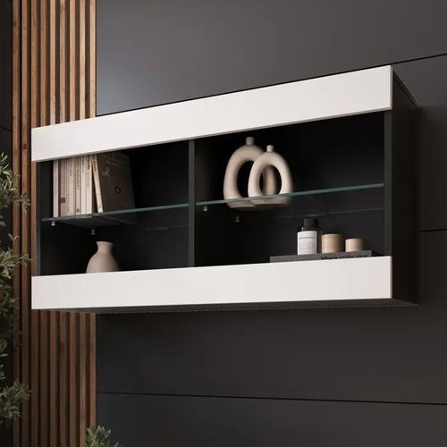 Komodee Vitrine Suspendue Horizontal Tivoli - Blanc Noir - 100 X 50 X 29 Cm - Sans Led