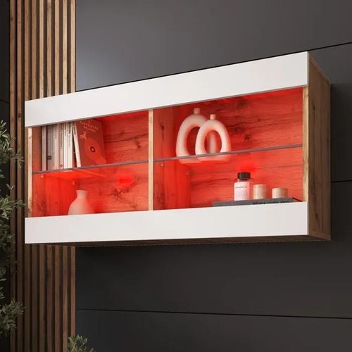 Komodee Vitrine Suspendue Horizontal Tivoli - Blanc Wotan - 100 X 50 X 29 Cm - Led Rvb