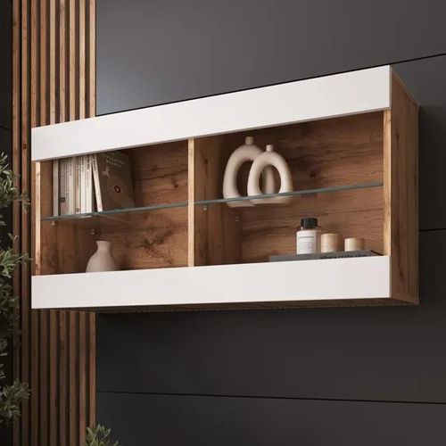 Komodee Vitrine Suspendue Horizontal Tivoli - Blanc Wotan - 100 X 50 X 29 Cm - Sans Led