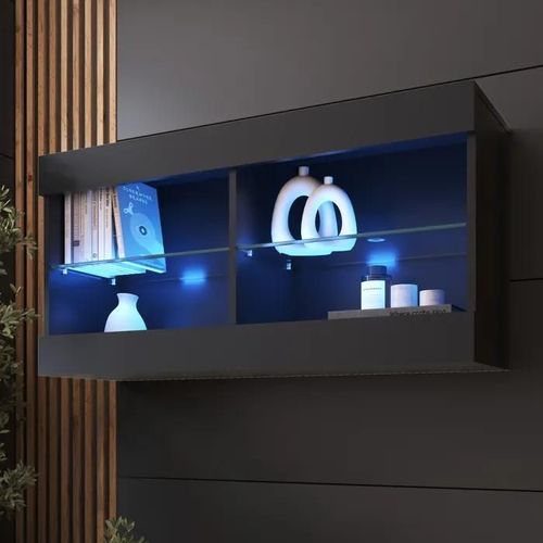Komodee Vitrine Suspendue Horizontal Tivoli - Noir Noir - 100 X 50 X 29 Cm - Led Bleues