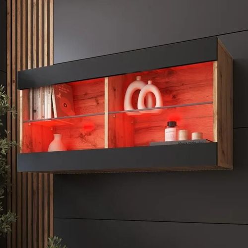 Komodee Vitrine Suspendue Horizontal Tivoli - Noir Wotan - 100 X 50 X 29 Cm - Led Rvb