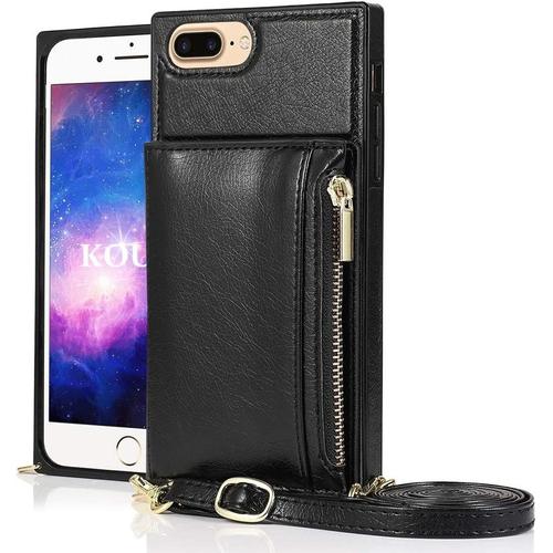 Kouyi Coque Pour Iphone 8/7 Plus, Housse Avec Carte De Crdit Holder Slot tui Portefeuille Bandoulire Support Rglable Avec Flip Magntique Pour Iphone 8 Plus/Iphone 7 Plus (5,5 Pouces) (Noir)