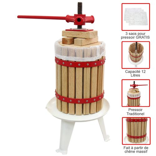 Kukoo  Pressoir  Fruits Traditionnel De 12 Litres