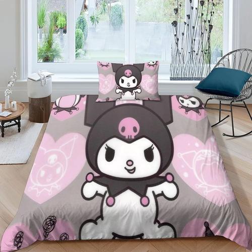 Kuromi Parure De Lit 3 PiCes Avec Housse De Couette Pour Filles Et Adolescents En Microfibre Douce