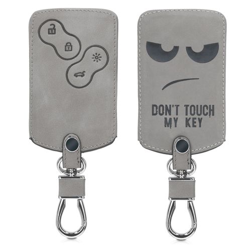 Kwmobile Accessoire Clef De Voiture Compatible Avec Renault 4-Bouton (Keyless Go Uniquement) - Coque De Cl De Voiture En Nubuck - Don't Touch My Key Gris