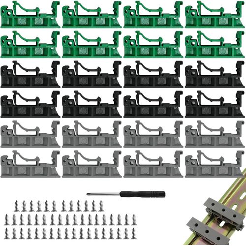 KYAOAYO-12 Paire/24 Pices 35Mm Din C45 Adaptateurs De Rail, Support De Carte Pcb Pour Le Montage Sur Rail Din C45, Pcb Din C45 Rail Adaptateur Circuit Imprim Support De Montage Support(Vert,Gris,No