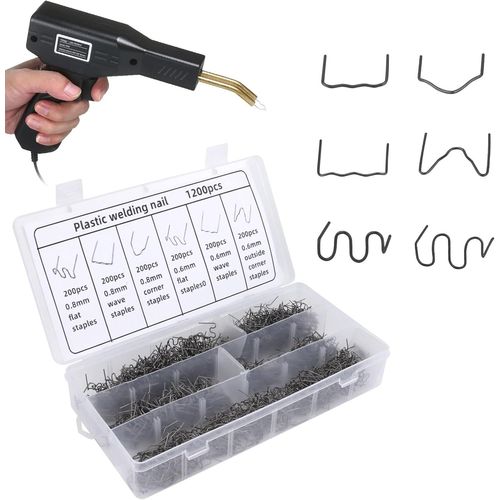 Kyaoayo-1200 Pices Agrafes C S,0.6mm/0.8mm Baguettes De Soudage Agrafe C Clou,Soudure Plastique Clou De Soudure Pour Rparation De Pare-Chocs De Voiture