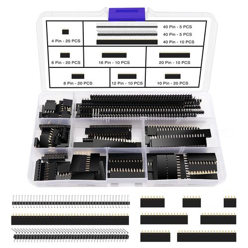 KYAOAYO-130 Pices 2.54Mm Pcb Carte Broche Connecteur Socket Connecteur Bande Kit, Mle Et Femelle Pin Header Socket Connecteur Bande, Pour Arduino Empilable Shield (4/6/8/10/12/16/20/40 Pin)