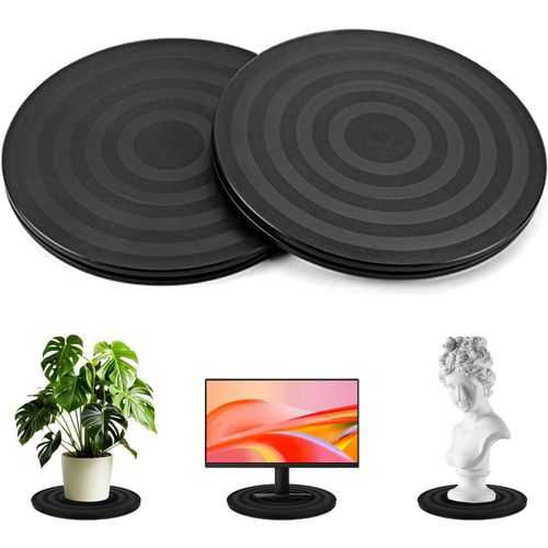 KYAOAYO-2 Pcs Tourne-Disque Rotatif  360Plateau Pivotant,Tv Support Pivotant Plateau Universel Rond Plateau Tournant Manuel Avec Roulement  Bille Pour Ordinateurs Portables, Moniteurs, Noir, 20Cm