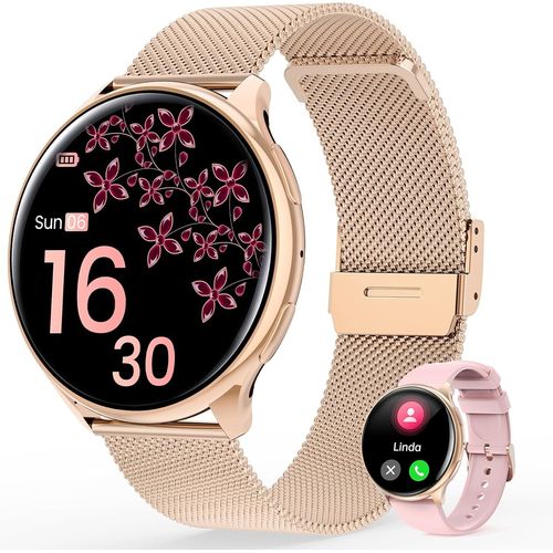 Kyaoayo-2024 Montre Connecte Femme Avec Appel Bluetooth, cran Hd 1,39'' Hd Smartwatch, Spo2/Cycle Menstruel/Ip68/Cardiofrquencemtre Tension/100+ Modes Sport Ios Android (Or Rose)