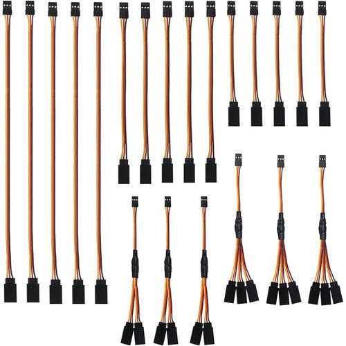 KYAOAYO-21 Pices Jr Style Servo Extension, Rc Servo Y Harnais Rallonge Cble 1  2 Cbles & 1  3 Cbles, Cble D'Allongement De Fil Servo, 3 Broches Cble D'Extension Jr Plug Futaba 10Cm/15Cm/30Cm