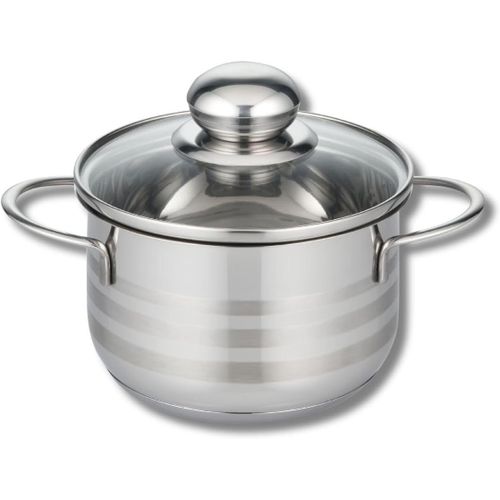 Kyaoayo-2221626 Faitout Inox  Induction, Faitout Inox, Marmite En Inox De 16 Cm, Faitout Avec Couvercle En Verre, Acier Inoxydable, Verre, 16 Cm