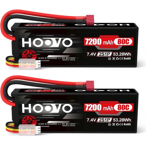 KYAOAYO-2S Batterie Lipo 7,4 V 7200 Mah 80 C Rc Batterie tui Rigide Avec Prise En T Batterie De Remplacement Pour Voiture Rc Camion Hli Avion Bateau Hlicoptre Drone Rc Camion (2 Paquets)