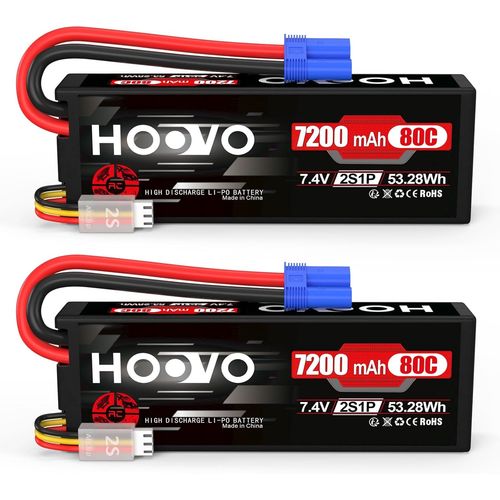 KYAOAYO-2S Batterie Lipo 7,4V 7200Mah 80C Rc Batterie tui Rigide Avec Prise Ec5 Batterie De Remplacement Pour Voiture Rc Camion Hlicoptre Avion Bateau Hlicoptre Drone Rc Voiture Camion (2Pcs)