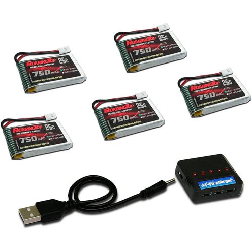 Kyaoayo-3.7v Lipo Batterie 750mah 25c 5 Pack Lipo Batterie Avec Molex Plug 5 En 1 Chargeur Pour Syma X5 X5a X5sw X5c X5c1 Rc Quadcopter Drone Pices Dtaches