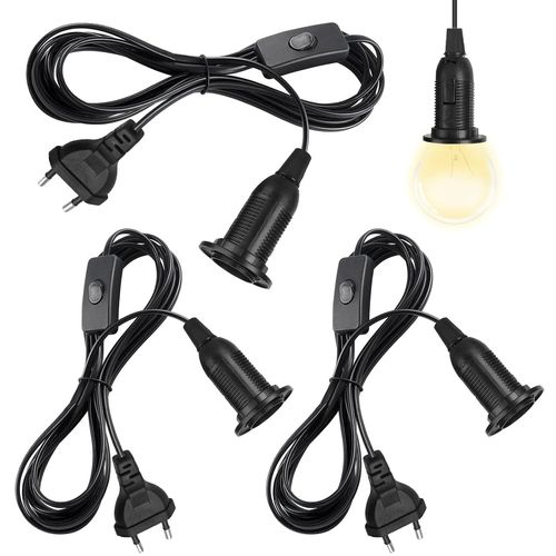 Kyaoayo-3 X Douilles E14 Avec Cble, Interrupteur Et Fiche, Cble D'alimentation De 1,8 M Et Fche Ue, Adaptateur De Douille E14, Pour Suspension De Lampe, Suspension, Lampes Diy, Cuisine, Salon (Noir