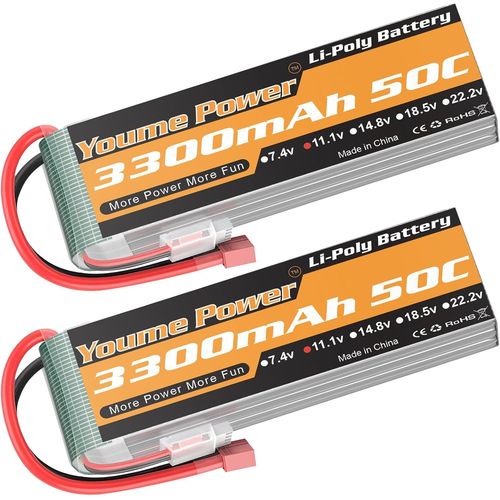 Kyaoayo-3s Lipo Batterie, 11.1v Rc Lipo 3300mah 50c Deans T Plug Pour Rc Voiture Camion Truggy Avion Uav Drone Fpv Glider Plan 3d Parc Flyers Vortex 400mm X-Sled (2 Packs)