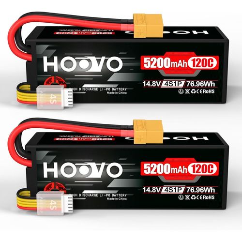 KYAOAYO-4S Lipo Batterie 14,8 V 5200 Mah 120 C Rc Batterie tui Rigide Avec Prise Xt90 Pour Voiture Rc Buggy Hlicoptre Avion Bateau Quadcopter 1/8 Et 1/10 Rc Modles De Voiture Hobby (2Pcs)