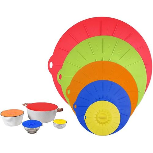 Kyaoayo-5 Pices Couvercles En Silicone, Couvercles En Silicone Rutilisables, Couvercle Fracheur En Silicone, Couvercle De Bol En Silicone Rutilisables, Pour Bols,Casseroles,Assiettes(5 Couleurs)