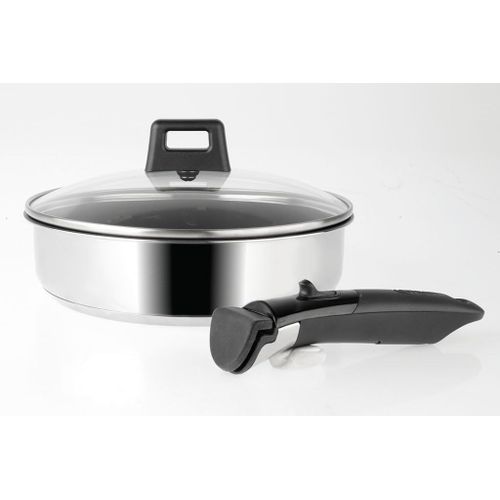Kyaoayo-714263 Sauteuse Arpge Inox  24 Cm - Manche Amovible Ovible, Couvercle Vapeur En Verre, Tous Feux Dont Induction - Revtement Noir Anti-Adhrent Sans Pfoa