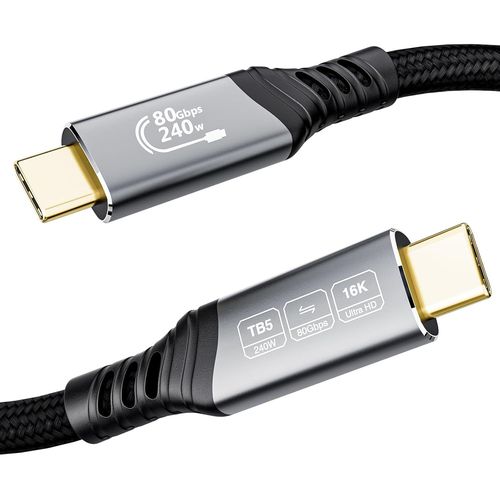 KYAOAYO-80Gbps Usb C Cable Thunderbolt 5 2M, Bande Passante Vido 120Gbps, 5A 240W, Vido 16K@30Hz 8K@60Hz, Profondeur De Couleur 12-Bit Compatible Avec Mackbook Pro 16 M4 Pro/M4 , Thunderbolt 4