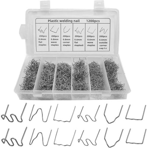 Kyaoayo-Agrafes C S 6 Types 1200 Pcs Baguettes De Soudage Agrafes C S De Vague Agrafeuses  Chaud Soudure Agrafe Plastique Pour Rparation De Pare-Chocs De Voiture, Soudage De Carrosserie-0.6/0.8mm
