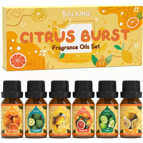 Kyaoayo-Agrumes Huiles Essentielles, 6x10ml Huile Essentielle Bio Pour Diffuseurs, Humidificateurs, Mas , Orange Douce, Bergamote, Citron, Pamplemousse, Citron Vert, Yuzu