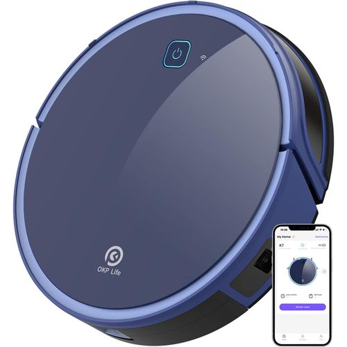 KYAOAYO-Aspirateur Robot, Aspirateur Et Laveur De Sol 2 En 1 Super Aspiration 2200Pa Dbit D'Eau Rglable Contrle Avec Wifi/Alexa/App Idal Pour Tapis  Poils Ras, Sols Durs, Poils D'Animaux