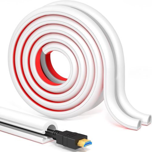 Kyaoayo-Auto-Adhsif Cache Cable Tv Mural 4-Meter, Cache Cable Mural En Pc Souple, Cache Cable Sol Pour Systme De Gestion Des Cache Cable Bureau, 10mm (W) X 10mm (H), Blanc