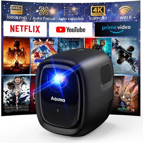 KYAOAYO-Auto Focus/Apps Intgre Vidoprojecteur Avec Wifi Et Bluetooth 4K 1080P Natif Rtroprojecteur Avec Apps Et Android Tv Os, Correction Auto, Haut-Parleur Stro, Mini Projecteur Portable, Noir