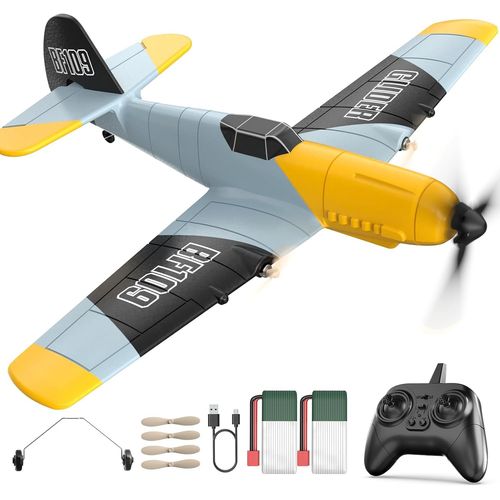 KYAOAYO-Avion Tlcommand 3 Canaux Bf-109 Jouets De Chasse Tlcommands, 2.4Ghz 6-Axis Gyro Stabilizer, Planeur Rtf, Rc Avion Avec 2 Batteries, Facile  Piloter Pour Les Enfants Et Les Dbutants