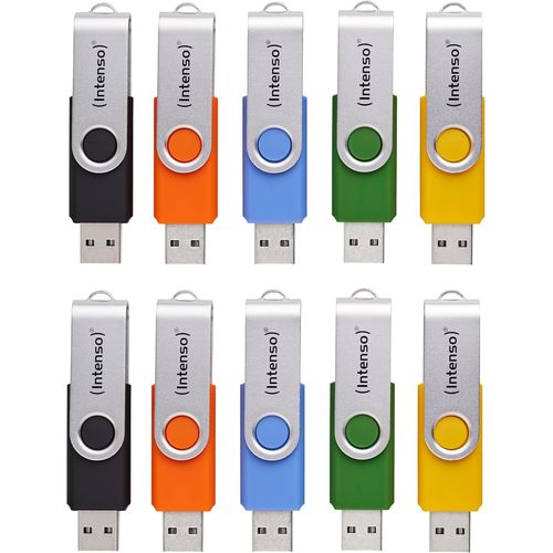 KYAOAYO-Basic Line Lot De 10 Cls Usb 2.0 De 4 Go Avec tiquettes Pratiques, Jaune, Vert, Noir, Bleu + Orange, Avec Anse En Mtal Argent