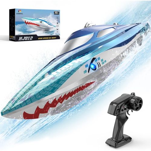 KYAOAYO-Bateau Tlcommand Entirement Proportionnel Avec Lumires Led, Graffitis De Requin, 20+ Mph, Bateaux De Course Rc Haute Vitesse 2,4 Ghz Pour Lacs, Jouets De Piscine Pour Enfants Et Adultes