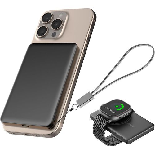 Kyaoayo-Batterie Externe Pour Magsafe Magntique Sans Fil 5000mah Mini Power Bank Induction Ultra Fine Charge Rapide Pd20w Avec Cble Usb-C Compatible Avec Airpods I-Watch Iphone16 15 (Noir, 20w)