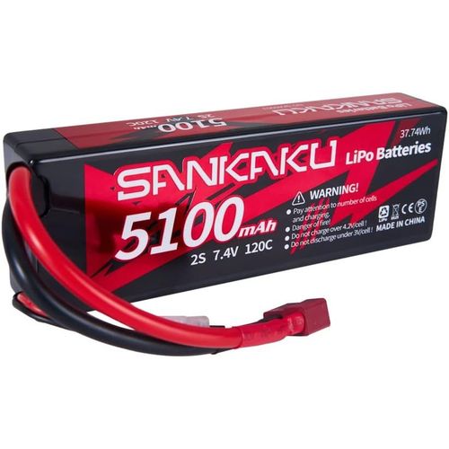 Kyaoayo-Batterie Lipo 2s 120c 5100mah 7,4v Batterie Lithium Polymre Coque Rigide Avec Prise Deans T Pour Vhicules Tlcommands, Camion, Rservoir, Voiture, Buggy Racing Hobby