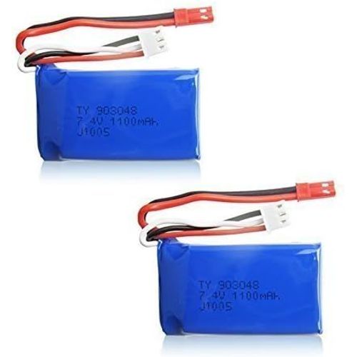 Kyaoayo-Batteries Lipo Rechargeables 7.4v 1100mah 2 Pices | Compatibles Avec Wltoys A949 A959 A969 A979 V912 | Pour Drone Rc Et Voiture Rc, Bleu | 56 X 28 X 24 Mm - 73 Gr