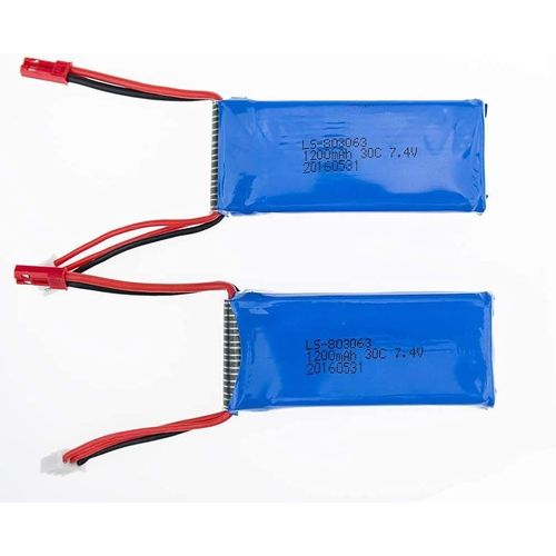 Kyaoayo-Batteries Lipo Rechargeables 7.4v 1200mah Pour Drones | Compatibles Avec Mjx X101, Yizhan X6 Tarantula, Jjrc H16 | Pack De 2, 69 X 30 X 18 Mm - 55 Gr, Bleu