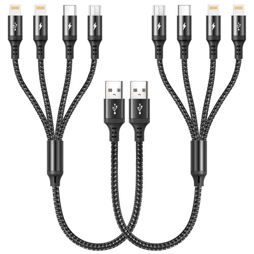 Kyaoayo-Cble Multi Usb [35cm/Lot De 2], 4 En 1 Cable Multi Chargeur Charge Rapide Sync Des Donnes En Nylon Avec Type C Lightning Micro Usb Cble Pour Phone 15/14/13, Samsung Galaxy & Plus