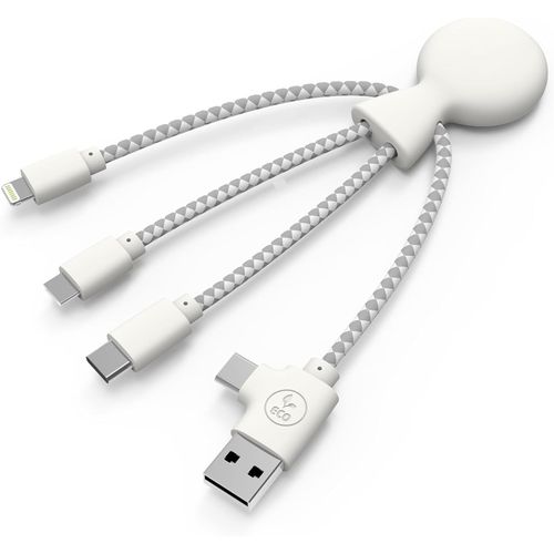 Kyaoayo-Cble Multi Usb 4 En 1 En Forme De Pieuvre - Chargeur Universel En Plastique Recycl - Pr Usb, Usb-C, Lightning, Micro Usb - Compatible Avec Tous Les Smartphone - Mr Bio Blanc