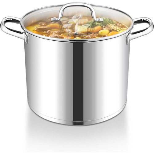 Kyaoayo-Casserole En Acier Inoxydable De 9,5 L Avec Couvercle En Verre, 3 Couches, Fond Stable, Pour Tous Les Types De Cuisinires, Grande Quantit, Passe Au Lave-Vaisselle