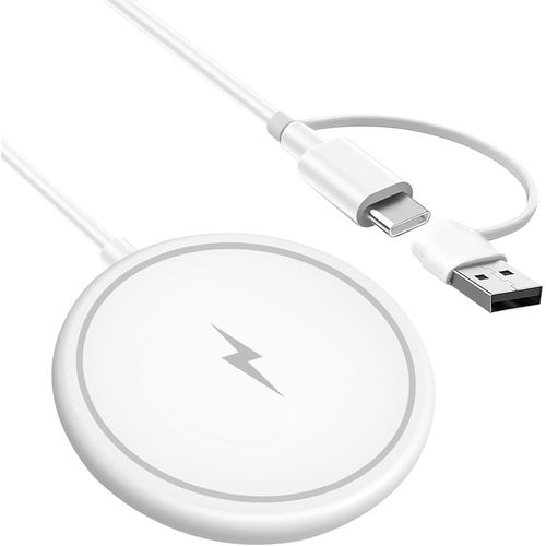 Kyaoayo-Chargeur Mag-Safe 15w Compatible Iphone 15 14 13 12 11 X Xs Xr Se Airpods Pro 2, Chargeurs Magntiques Sans Fil Portable Ultra-Mince, Port Usb-C Et Usb-A, Scuris Et Rapide, Blanc